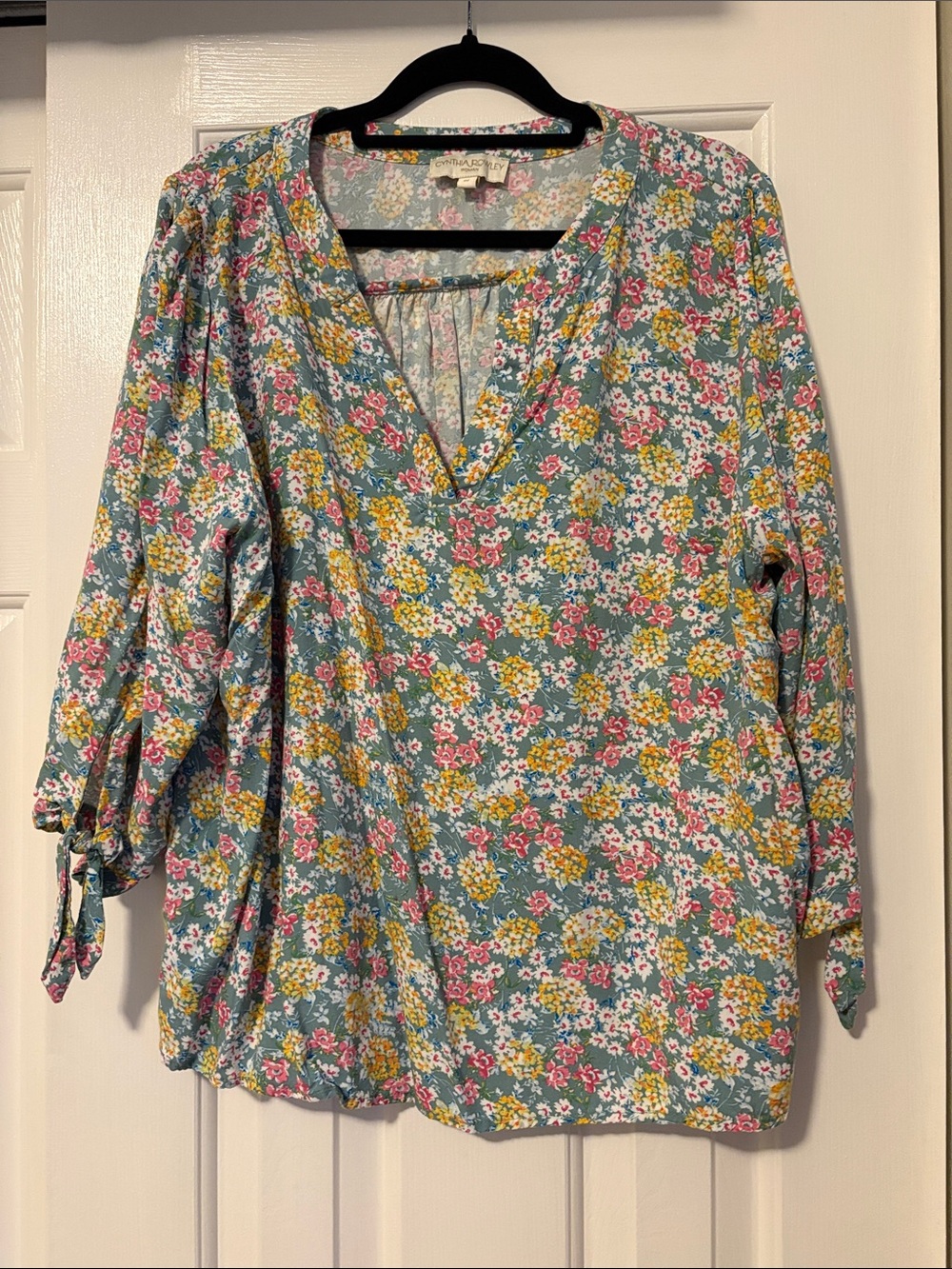 Cynthia Rowley Floral V-Neck Tie-Sleeve Tunic